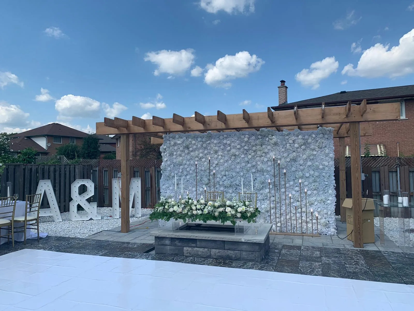 white champagne Oakville Wedding Flower Wall Rental