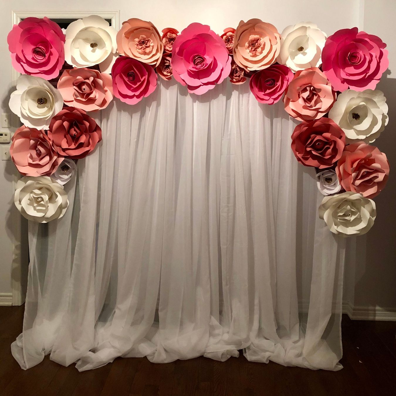 Pink and White Paper Flower Wall Rental