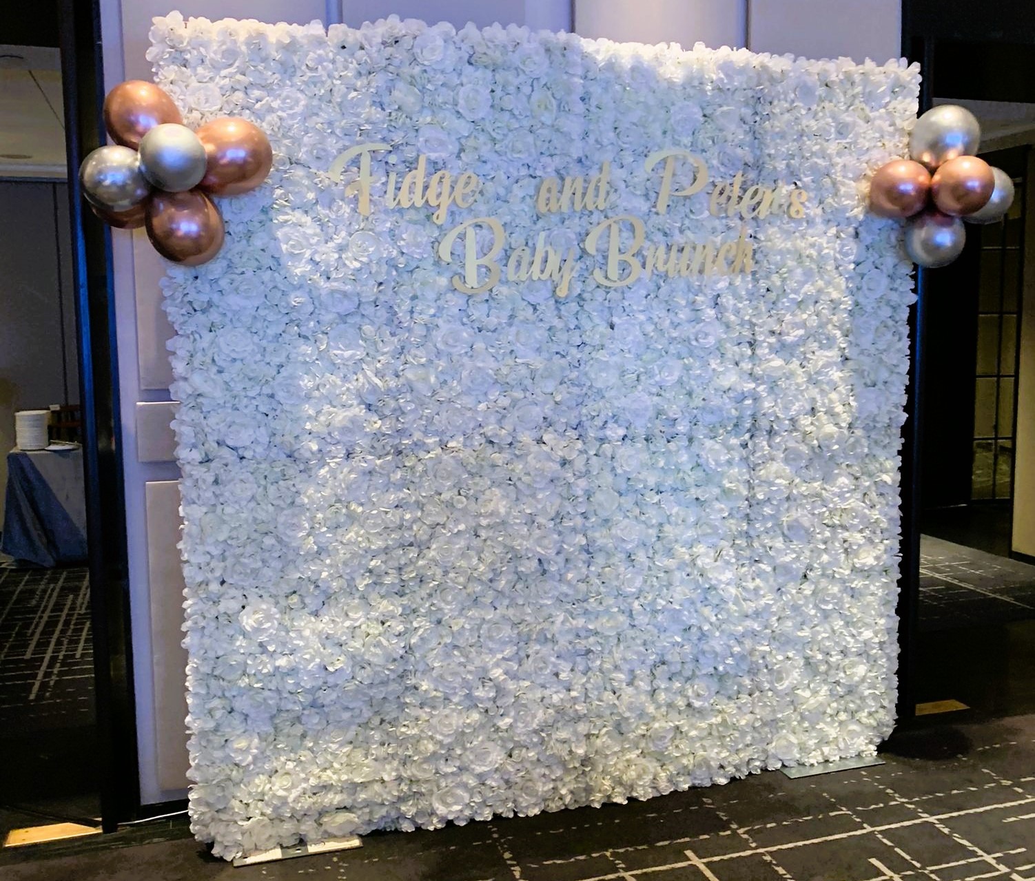 Barrie White Champagne Flower Wall for Baby Showers