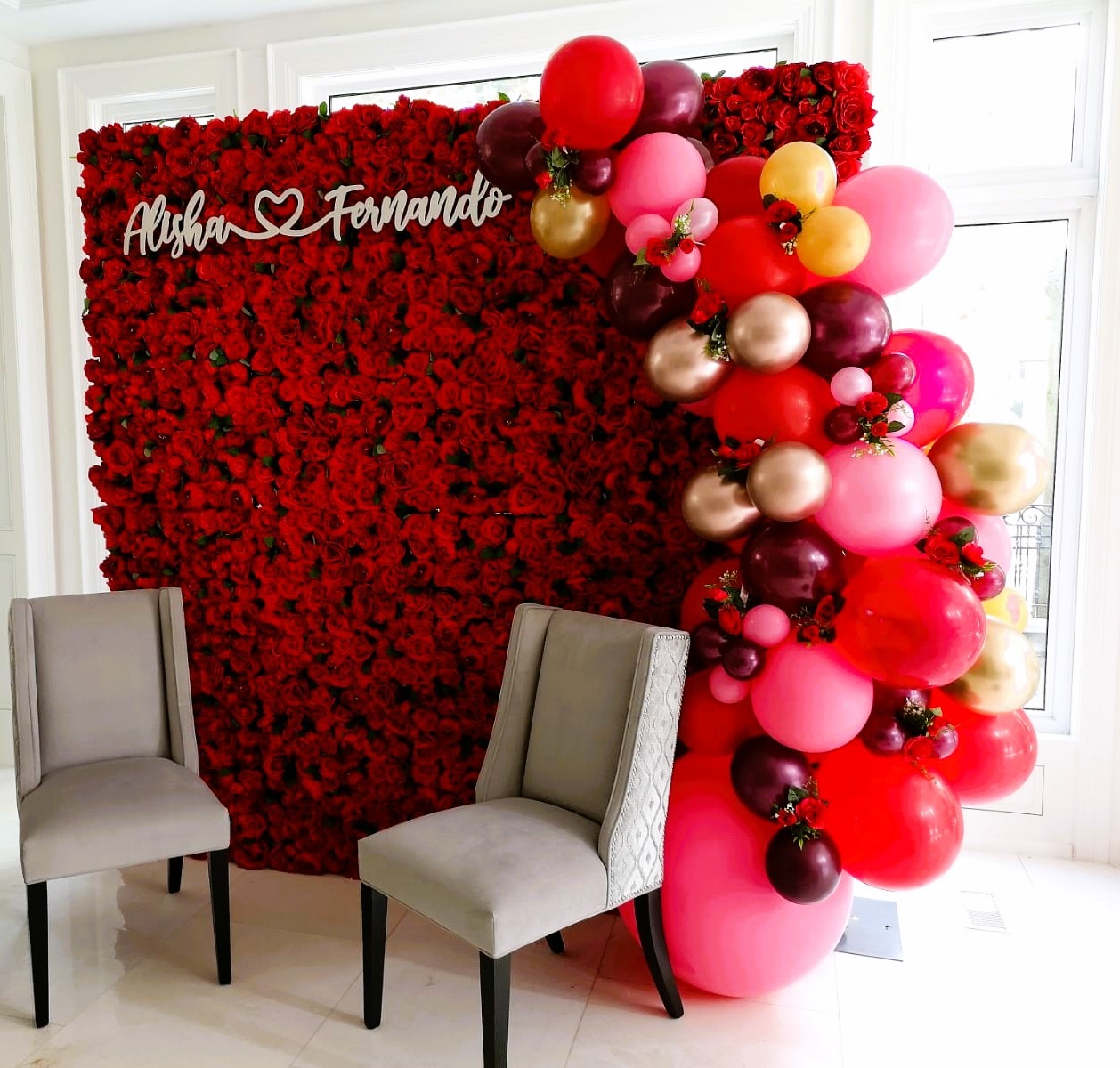 Niagara Falls Red Rose Flower Wall Backdrop for Your Bridal Shower