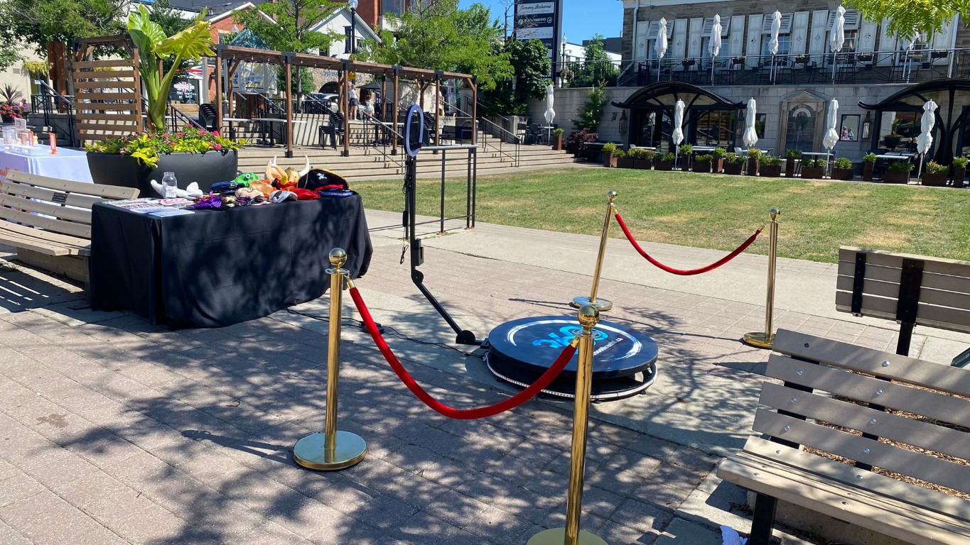 360 video booth with props and stanchions