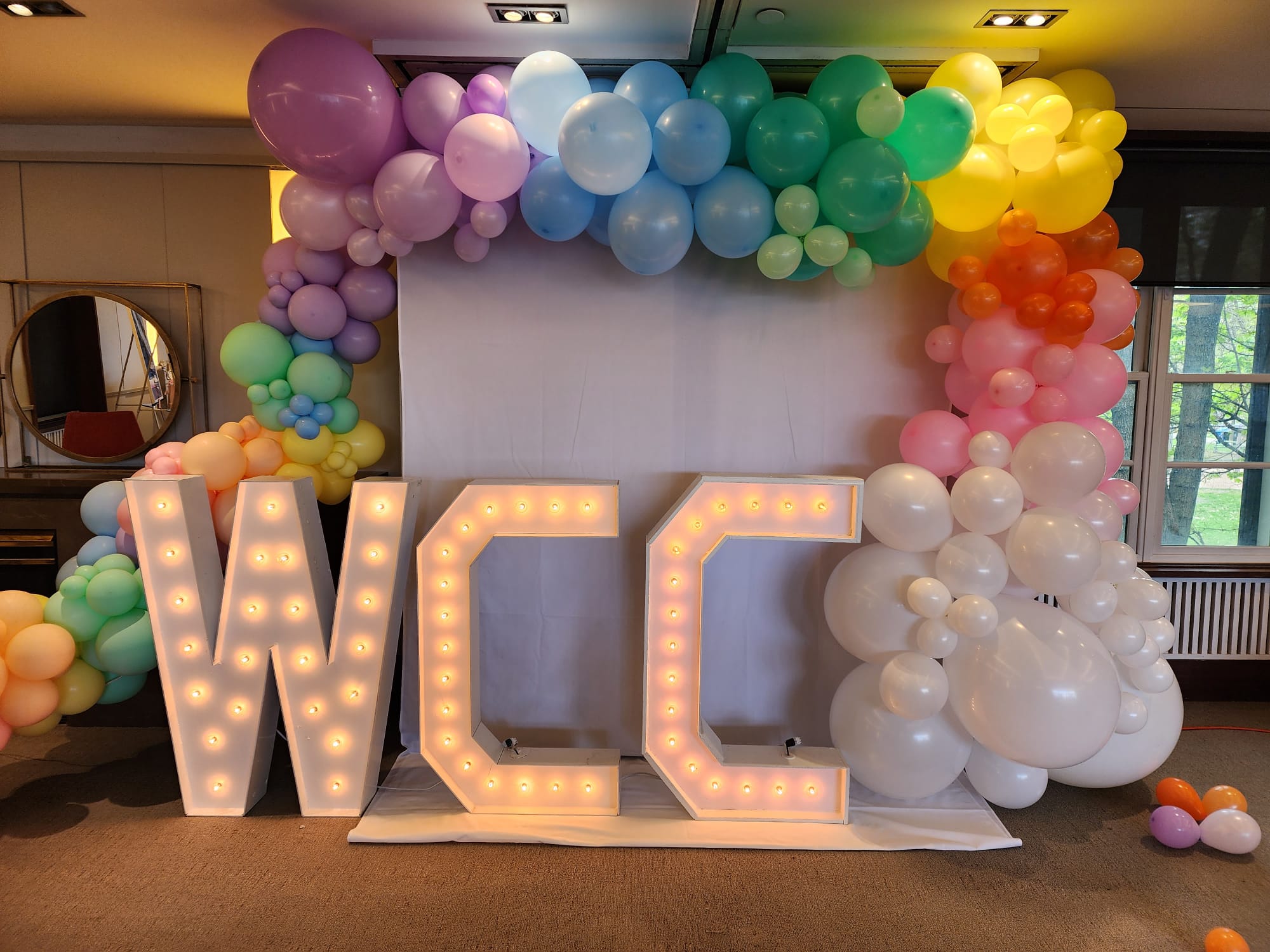 marquee letters, balloon arch and backdrop
