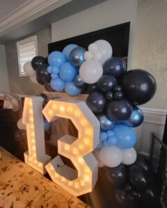 marquee numbers and balloon decor for birthday celebrations