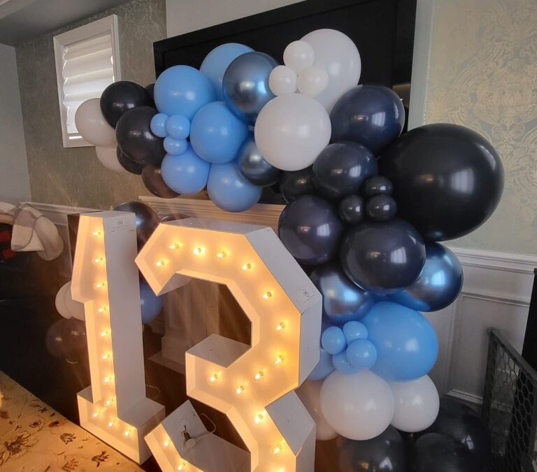 marquee numbers and balloon decor for birthday celebrations